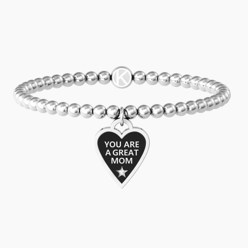 Women's steel bracelet with spheres and heart pendant Great Mom Kidult 731935