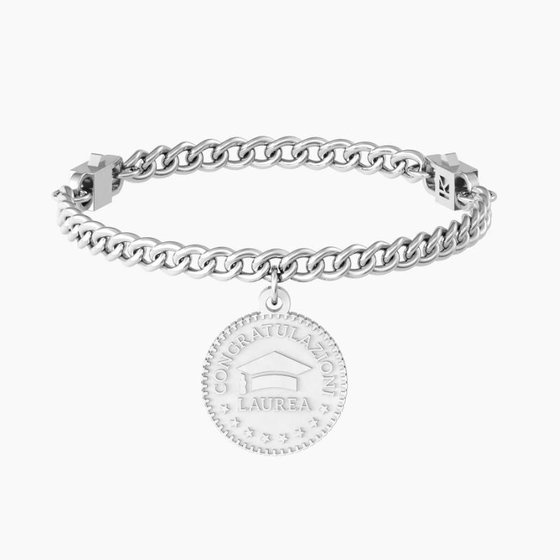 Bracciale da donna in acciaio ciondolo tondo 
