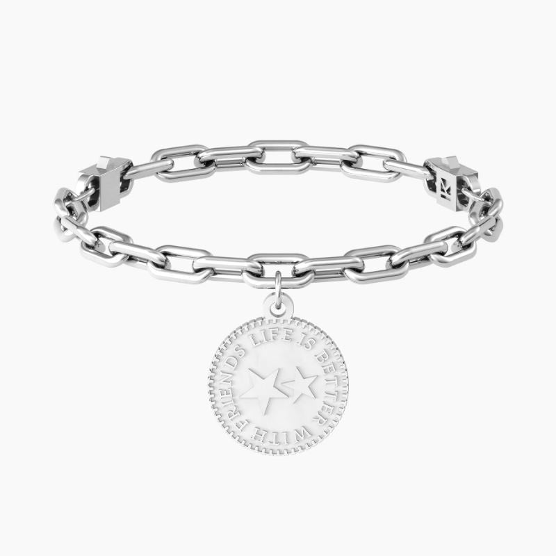 Bracciale da donna in acciaio ciondolo tondo 