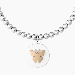 Bracciale da donna in acciaio con sfere tondo cuore Farfalla Kidult 731960