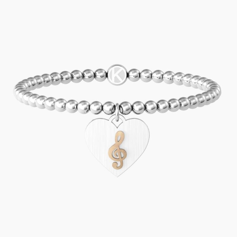 Bracciale da donna in acciaio con sfere ciondolo tondo chiave di violino Kidult 731966