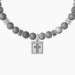 Pulsera de hombre Kidult 731987 de acero con esferas y colgante de cruz