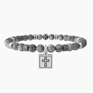 Pulsera de hombre Kidult 731987 de acero con esferas y colgante de cruz
