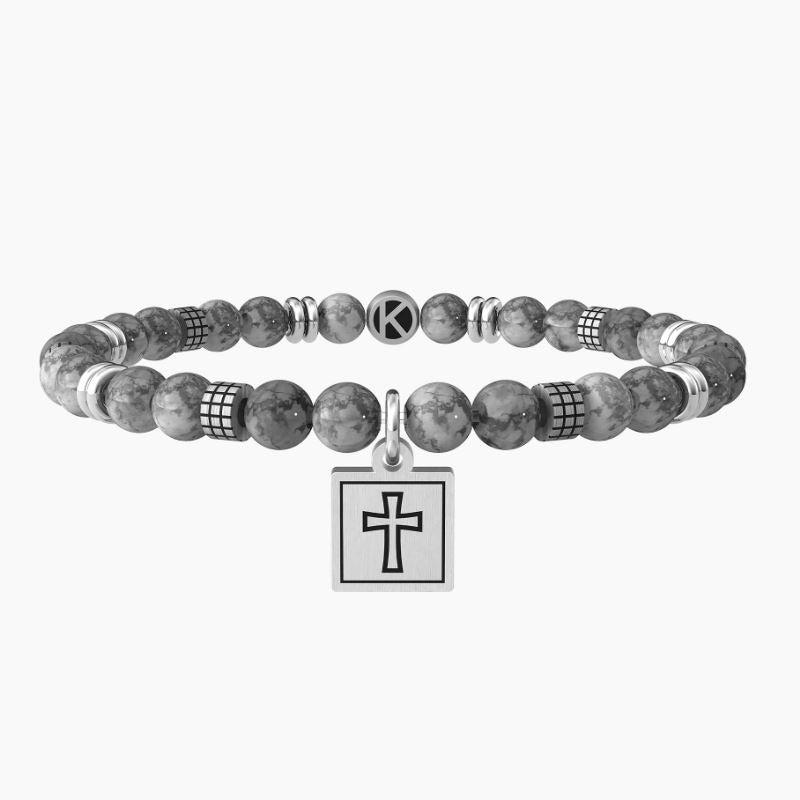 Pulsera de hombre Kidult 731987 de acero con esferas y colgante de cruz