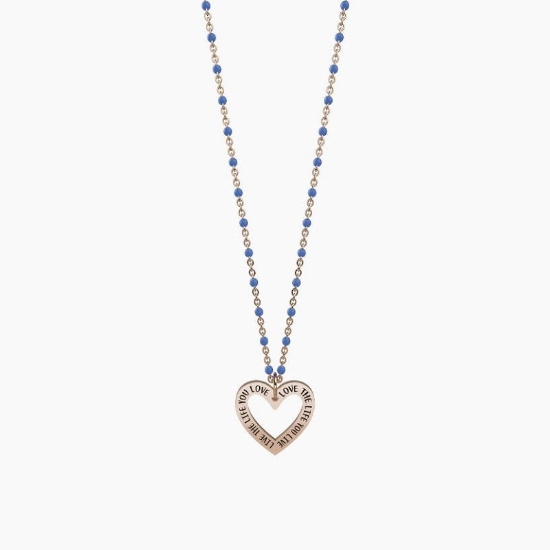 Collana da donna in acciaio oro rosa con ciondolo cuore Love the life... Kidult 751086