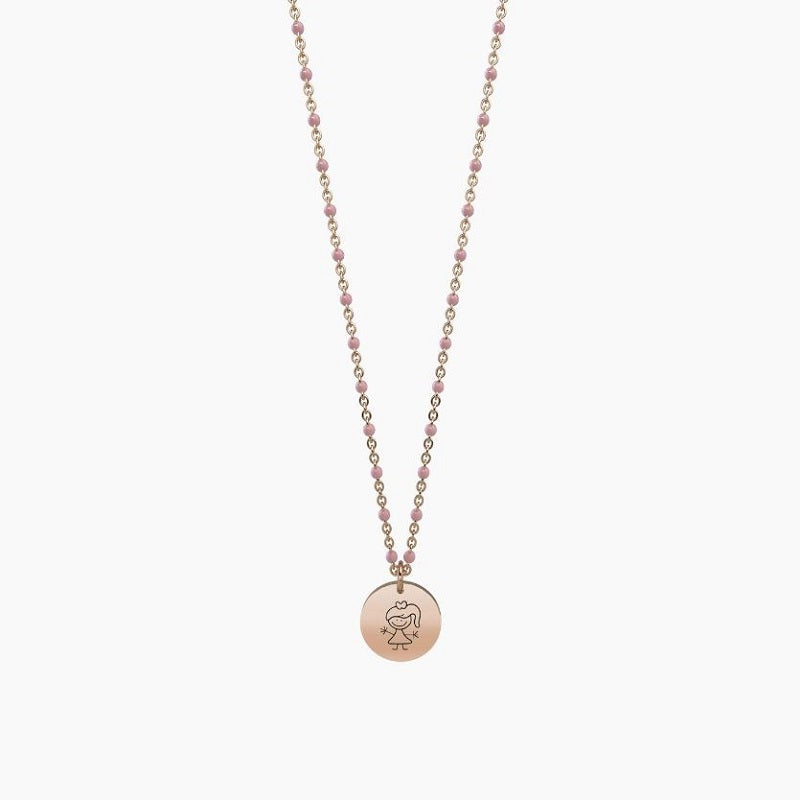 Collana da donna in acciaio oro rosa con ciondolo tondo Girl Kidult 751092