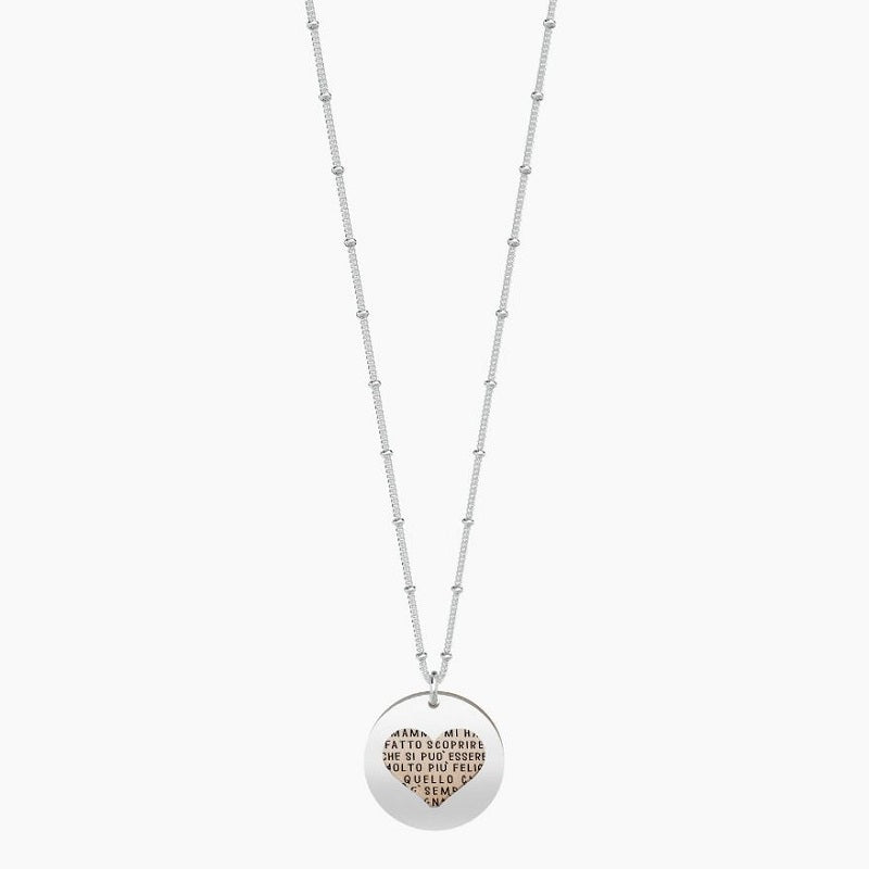 Collana da donna in acciaio con ciondolo tondo e cuore Kidult 751121