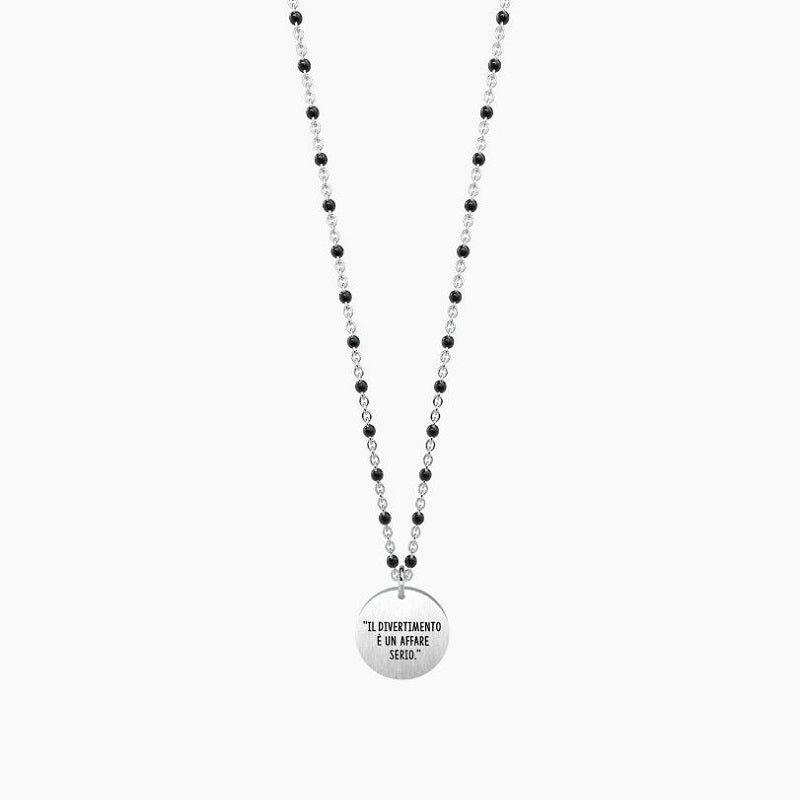 Collana da donna in acciaio con ciondolo tondo Il divertimento è... Kidult 751146