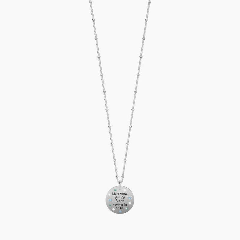 Collana da donna in acciaio con ciondolo tondo Una vera amica... Kidult 751178
