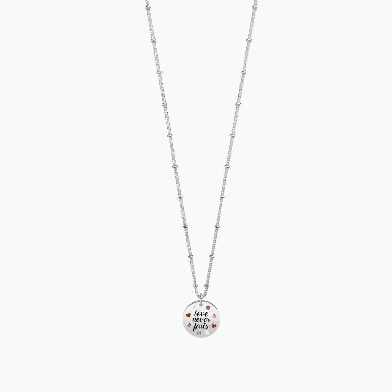 Collana da donna in acciaio con ciondolo tondo Love Never Fails Kidult 751180
