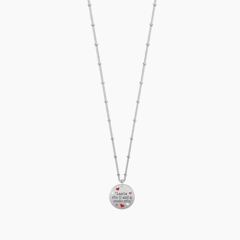 Collana da donna in acciaio con ciondolo tondo Lascia che ti ami... Kidult 751204