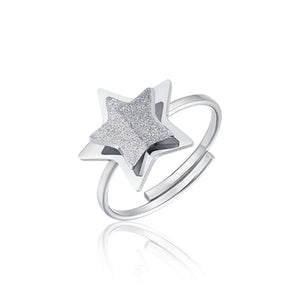 Anello da donna in acciaio con stella e glitter bianco ANK266