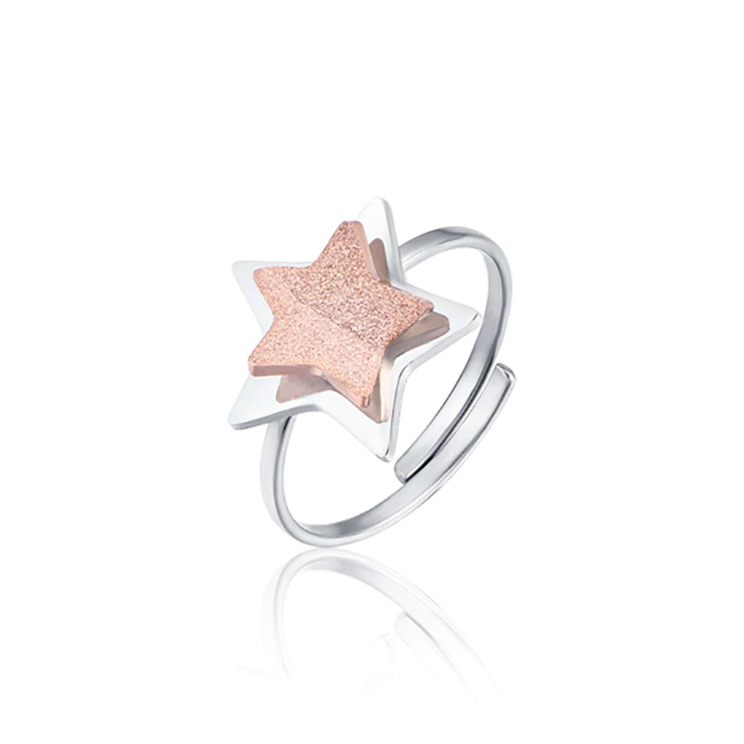 Anello da donna in acciaio con stella e glitter ip rose Luca Barra ANK274