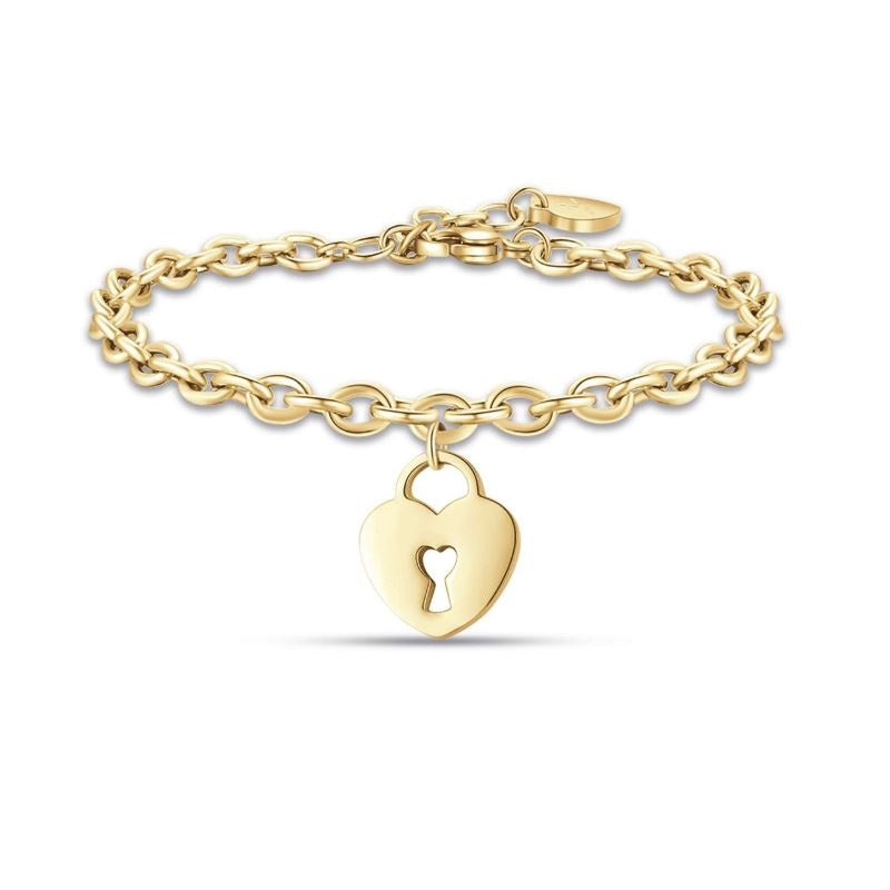 Bracciale da donna in acciaio dorato con cuore lucchetto Luca Barra BK2167