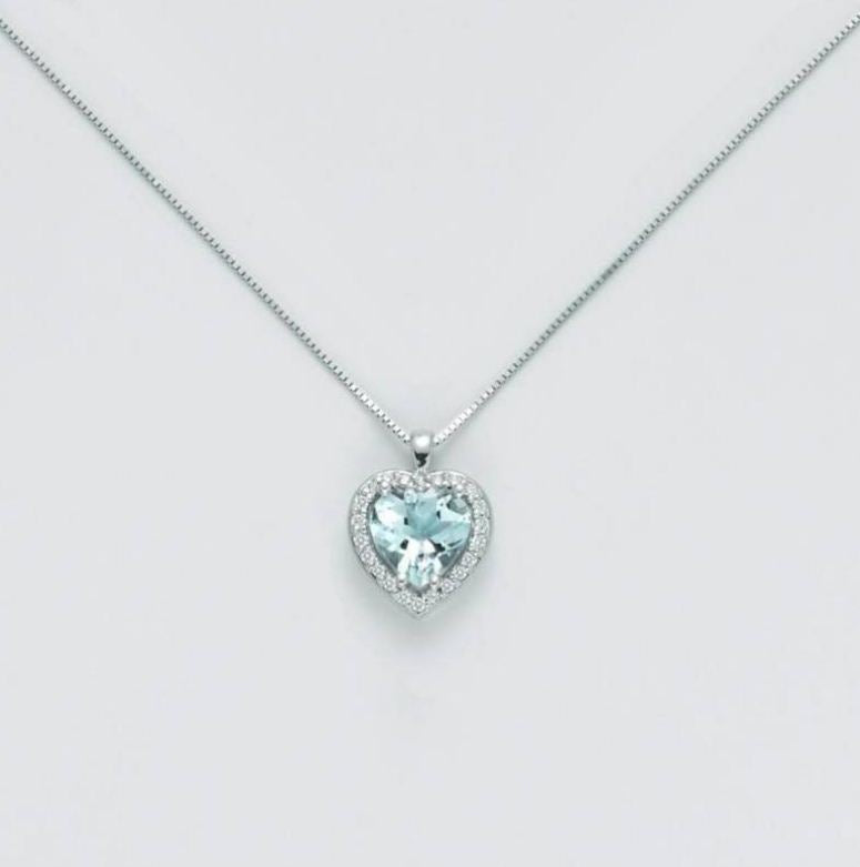Collana Donna Miluna Cuore Diamanti 0,09 Ct E Acquamarina 0,95ct CLD4213