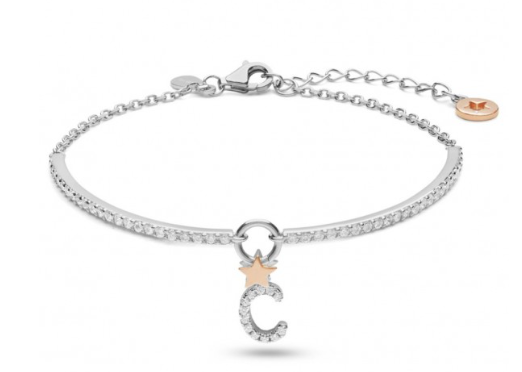 BRA 179 Pulsera Comete con letra C en plata con circonitas