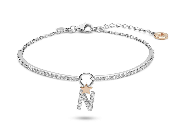 BRA 190 Pulsera Comete con letra N en plata con circonitas
