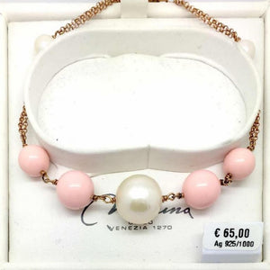 Women's bracelet in 925 rosé silver, pink coral and white pearls PBR2471M