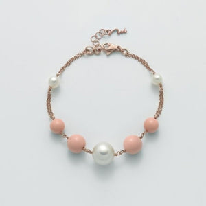 Women's bracelet in 925 rosé silver, pink coral and white pearls PBR2471M