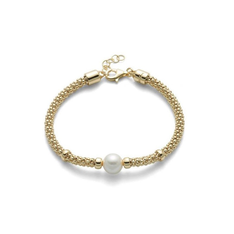 Pulsera de mujer Miluna de plata bañada en oro y perla blanca PBR3026G