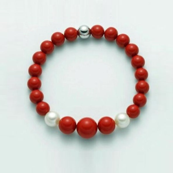 Miluna Women's Bracelet with Red Coral Agglomerate and Pearls PBR3090