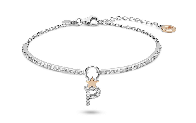 BRA 192 Bracciale Comete con lettera P  in argento con zirconi