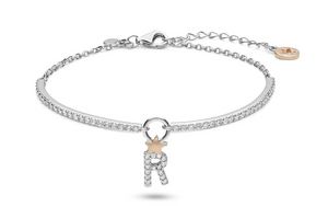 BRA 194 Pulsera Comete con letra R en plata con circonitas