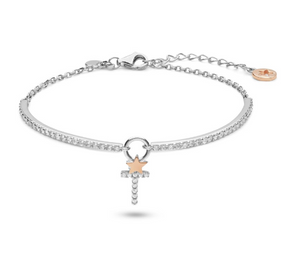 BRA 196 Bracciale Comete con lettera T  in argento con zirconi