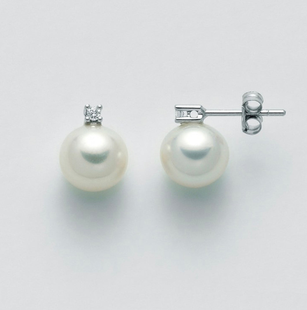 Orecchini In Oro Bianco Da Donna Miluna con Diamanti 2 Punti Perla 7,5-8mm PER1775