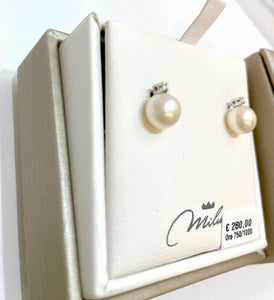 Orecchini In Oro Bianco Da Donna Miluna con Diamanti 2 Punti Perla 7,5-8mm PER1775