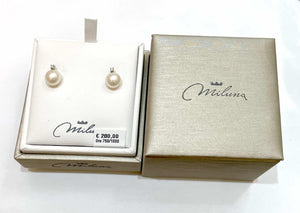 Orecchini In Oro Bianco Da Donna Miluna con Diamanti 2 Punti Perla 7,5-8mm PER1775